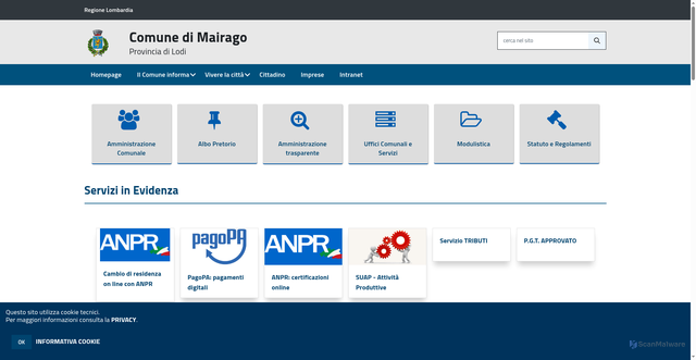 Security scan screenshot of https://www.comune.mairago.lo.it/hh/index.php