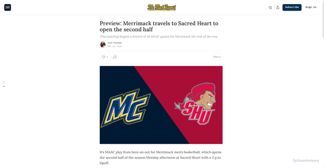 Security scan screenshot of https://www.themackreport.com/p/preview-merrimack-travels-to-sacred