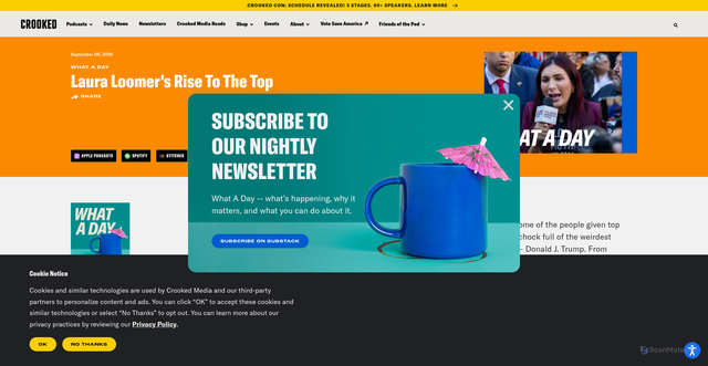 Security scan screenshot of https://crooked.com/podcast/laura-loomers-rise-to-the-top/