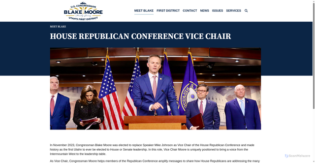 Security scan screenshot of https://blakemoore.house.gov/about/house-republican-conference-vice-chair