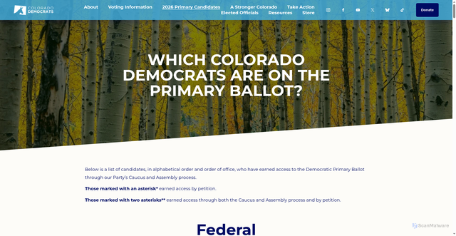 Security scan screenshot of https://www.coloradodems.org/candidates