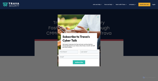 Security scan screenshot of https://travasecurity.com/learn-with-trava/case-studies/trusted-steps-century-fasteners-journey-through-cmmc-compliance-with-trava/