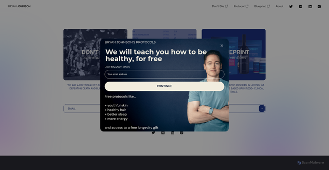 Security scan screenshot of https://bryanjohnson.com