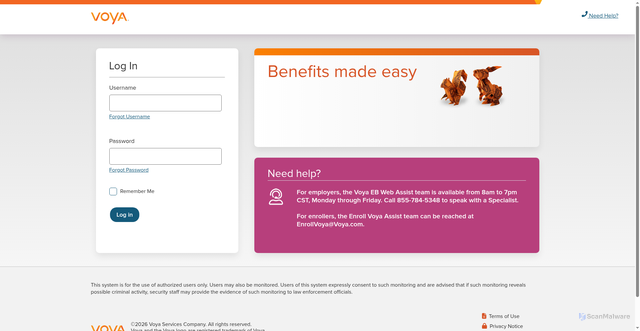 Security scan screenshot of https://security.voyaemployeebenefits.com