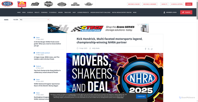 Security scan screenshot of https://www.nhra.com/news/2025/rick-hendrick