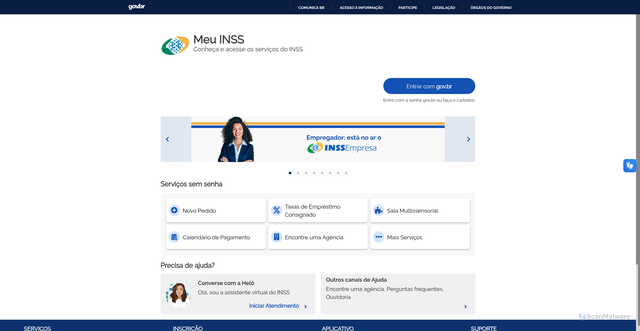 Security scan screenshot of https://meu.inss.gov.br/