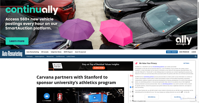 Security scan screenshot of https://www.autoremarketing.com/ar/retail/carvana-partners-with-stanford-to-sponsor-universitys-athletics-program/