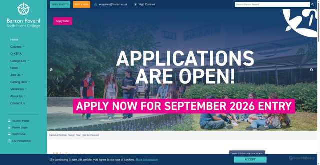 Security scan screenshot of https://barton-peveril.ac.uk/