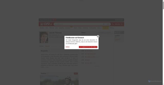 Security scan screenshot of https://www.csfd.sk/tvorca/15217-jacob-tierney/