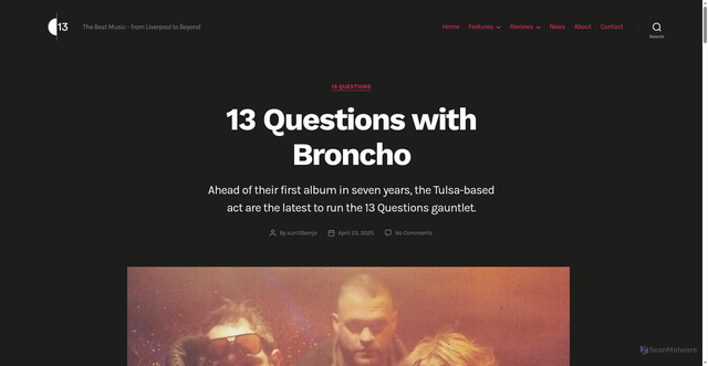 Security scan screenshot of https://sun-13.com/2025/04/23/13-questions-with-broncho/