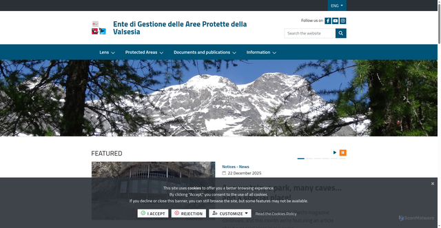 Security scan screenshot of https://www.areeprotettevallesesia.it/it-it/home