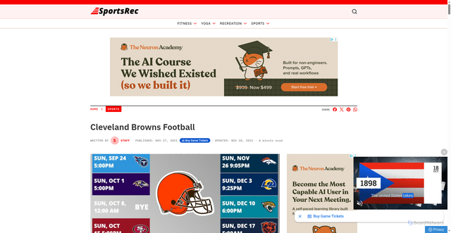 Security scan screenshot of https://www.sportsrec.com/nfl-cleveland-browns.html