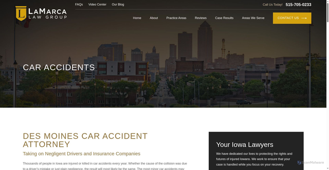 Security scan screenshot of https://www.youriowalawyers.com/des-moines-personal-injury-lawyer/car-accidents/