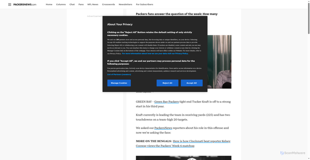 Security scan screenshot of https://www.packersnews.com/story/sports/nfl/packers/2025/10/09/packers-fans-weigh-in-on-tight-end-tucker-kraft-role-in-offense/86582173007/