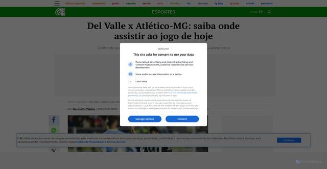 Security scan screenshot of https://esporte.ig.com.br/futebol/2025-10-21/del-valle-x-atletico-mg--saiba-onde-assistir-ao-jogo-de-hoje.html