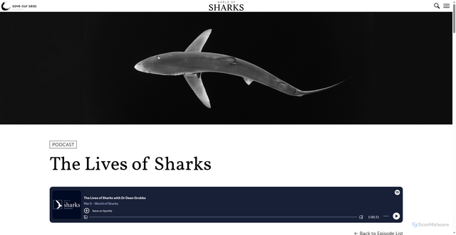 Security scan screenshot of https://saveourseas.com/worldofsharks/podcast/the-lives-of-sharks