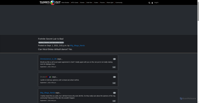 Security scan screenshot of https://tappedout.net/mtg-forum/spoilers-rumors-and-speculation/fortnite-secret-lair-is-bad/