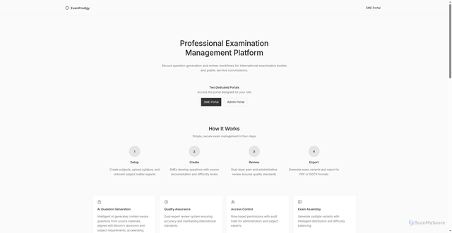 Security scan screenshot of https://examprodigy.com/