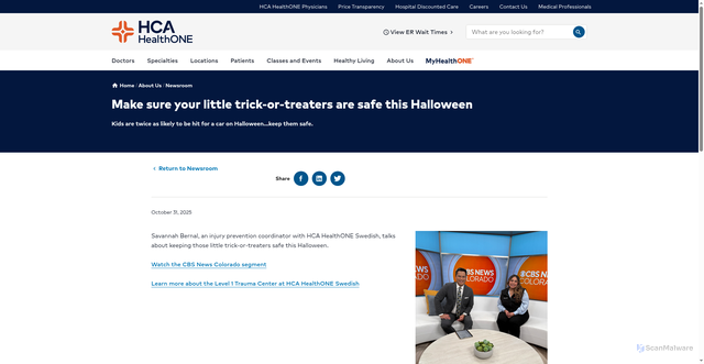 Security scan screenshot of https://www.healthonecares.com/about-us/newsroom/make-sure-your-little-trick-or-treaters-are-safe-this-halloween