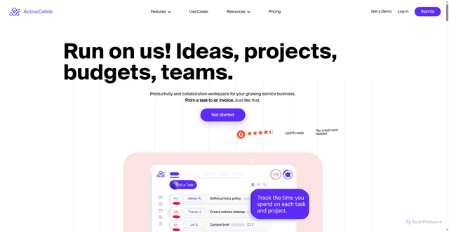 Security scan screenshot of https://activecollab.com
