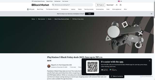 Security scan screenshot of https://www.backmarket.com/en-us/c/black-friday/ps5-black-friday-deals?srsltid=AfmBOopBx6ucyWdWrdDLXbVHuxGHvlinAGEzJ4Av6b7yJ32XP7my4h2I