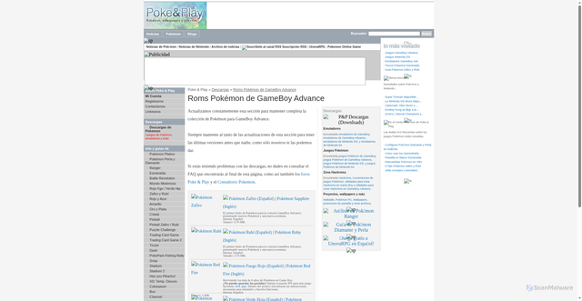 Security scan screenshot of https://www.pokeyplay.com/descargas_romsadv.php