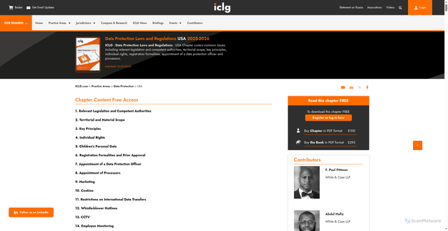 Security scan screenshot of https://iclg.com/practice-areas/data-protection-laws-and-regulations/usa