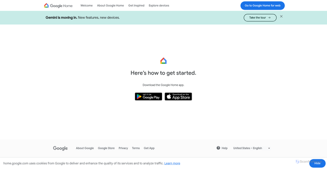 Security scan screenshot of https://home.google.com/get-app/