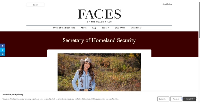 Security scan screenshot of https://facesoftheblackhills.com/kristi-noem/