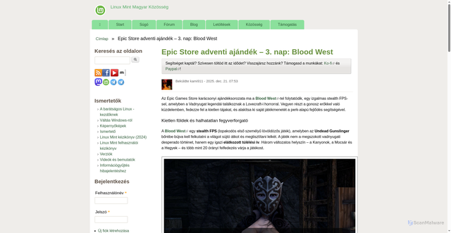 Security scan screenshot of https://linuxmint.hu/hir/2025/12/epic-store-adventi-ajandek-3-nap-blood-west