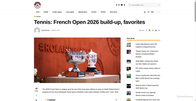 Security scan screenshot of https://sportingtribune.com/tennis-french-open-2026-build-up-favorites/