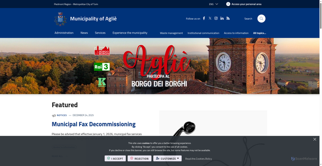Security scan screenshot of https://www.comune.aglie.to.it/it-it/home