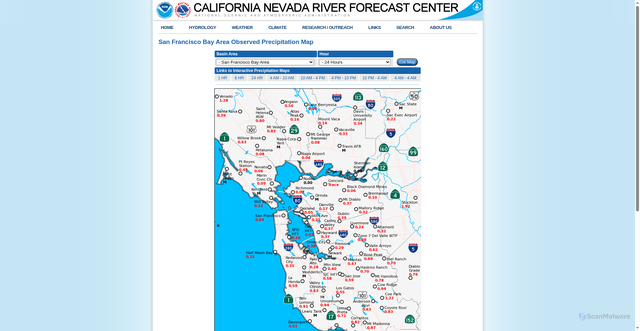 Security scan screenshot of https://www.cnrfc.noaa.gov/precipMaps.php?group=sf&hour=24&synoptic=0