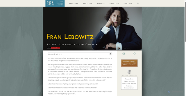 Security scan screenshot of https://www.barclayagency.com/speakers/fran-lebowitz