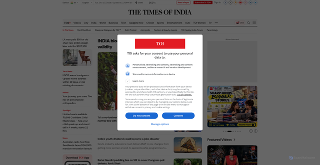 Security scan screenshot of https://timesofindia.com