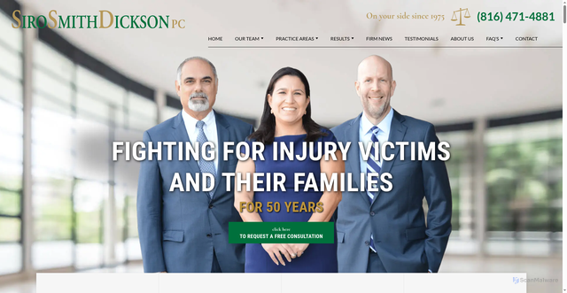 Security scan screenshot of https://www.sirosmithdickson.com/car-accident-lawyer-kansas-city/