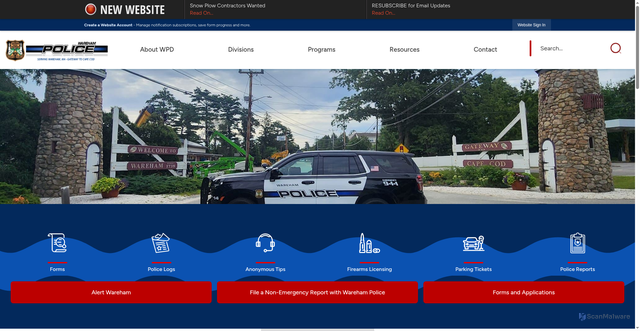 Security scan screenshot of https://www.wareham.gov/465/Police-Department