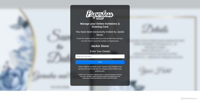Security scan screenshot of https://specialinvitation.alwaysdata.net/invite/?name=Jackie+Stone