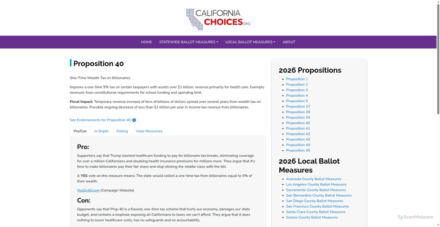 Security scan screenshot of https://www.californiachoices.org/proposition-40-2026