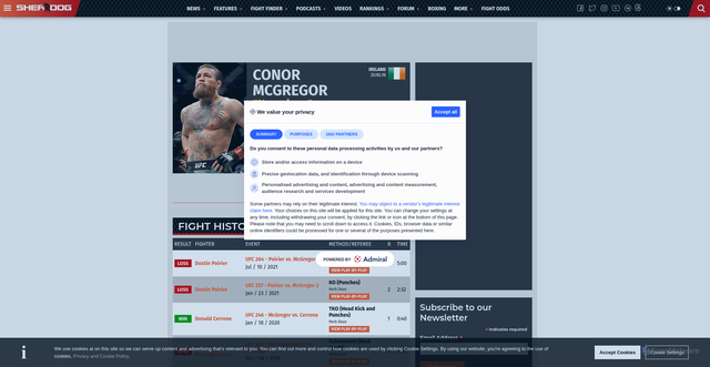 Security scan screenshot of https://www.sherdog.com/fighter/Conor-McGregor-29688