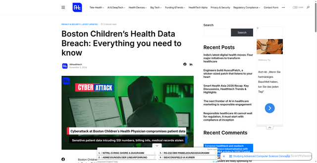 Security scan screenshot of allhealthtech.com