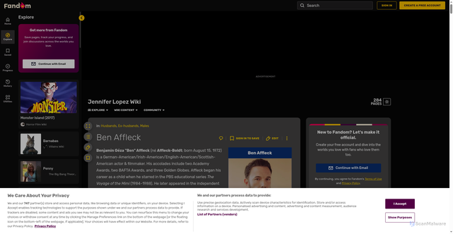 Security scan screenshot of https://jenniferlopez.fandom.com/wiki/Ben_Affleck