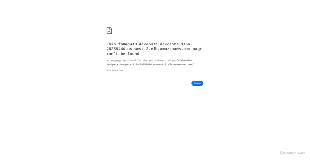 Security scan screenshot of https://fa8aa448-devopsts-devopsts-116a-38259446.us-west-2.elb.amazonaws.com