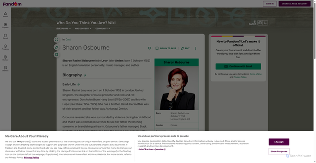 Security scan screenshot of https://who-do-you-think-you-are.fandom.com/wiki/Sharon_Osbourne