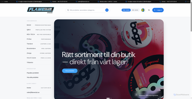 Security scan screenshot of https://flameclub.se