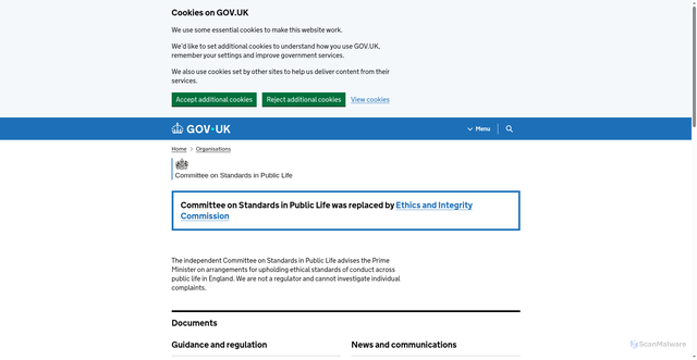 Security scan screenshot of https://www.gov.uk/government/organisations/the-committee-on-standards-in-public-life
