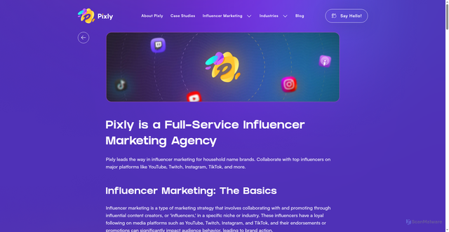 Security scan screenshot of https://www.pixly.tv/services/influencer-marketing