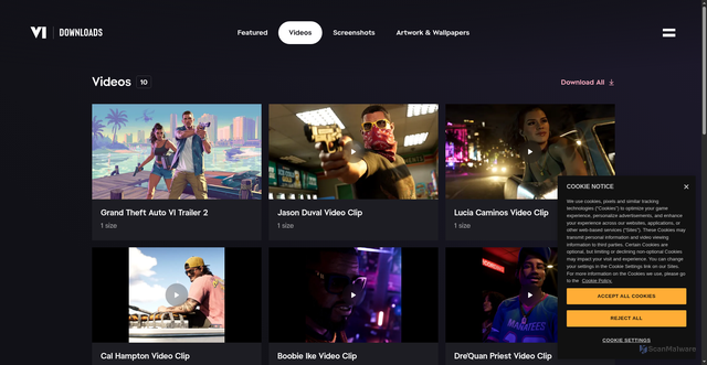 Security scan screenshot of https://www.rockstargames.com/VI/downloads/videos