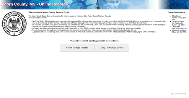 Security scan screenshot of http://alcorncountyms.gov/