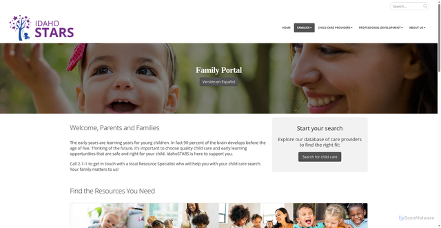 Security scan screenshot of https://idahostars.org/Families